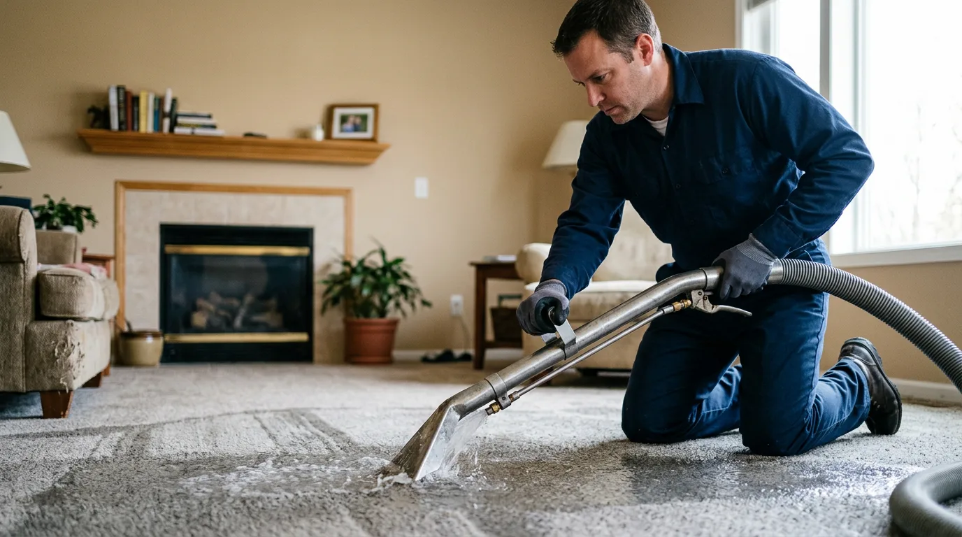 Water damage restoration technician working near Dunnegan, MO